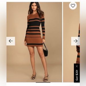Lulus Thankful for You Brown and Black Striped Sweater Dress